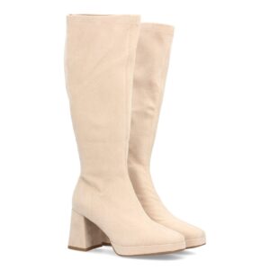 Bota alta con tacón y plataforma para mujer color Beige