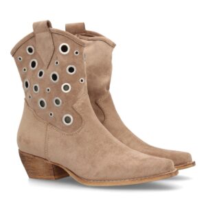 Botas cowboy con ojales metálicos para mujer color beige