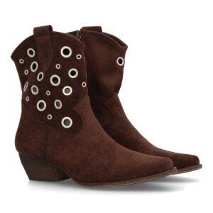 Botas cowboy con ojales metálicos para mujer color café