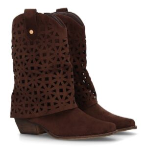 Botas cowboy troqueladas estilo boho para mujer color café