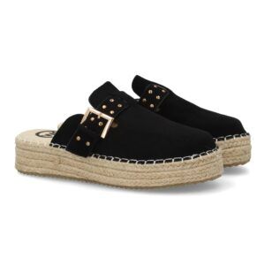 Zuecos con plataforma de yute para mujer color negro