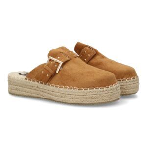 Zuecos con plataforma de yute para mujer color camel