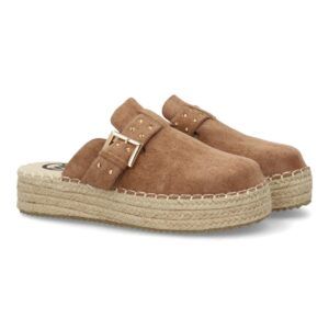 Zuecos con plataforma de yute para mujer color kaki