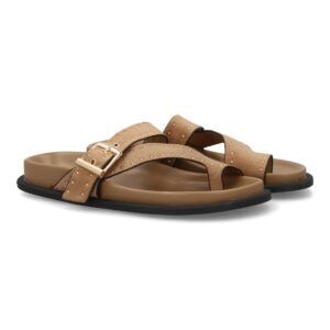 Sandalias planas con tiras cruzadas para mujer color kaki