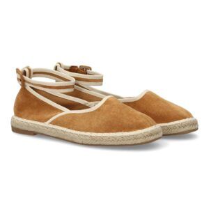Alpargatas planas para mujer con cintas al tobillo color camel