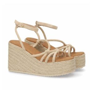 Sandalias de cuña con tiras cruzadas color beige