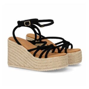 Sandalias de cuña con tiras cruzadas color negro
