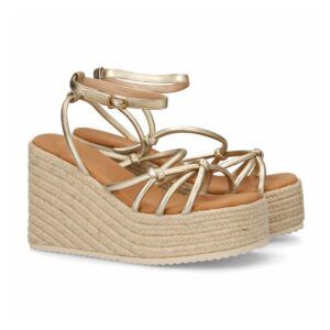 Sandalias de cuña con tiras cruzadas color oro