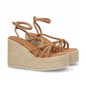 Sandalias de cuña con tiras cruzadas color kaki