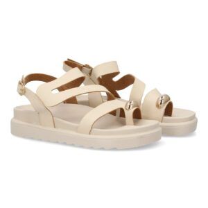 Sandalias cómodas de tiras mujer con adorno metálico color apricot