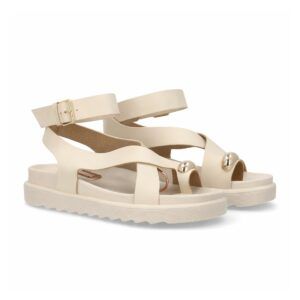 Sandalias cómodas de tiras mujer con adorno metálico color apricot
