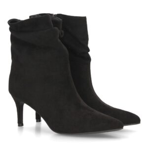 Botines de tacón fino con caña arrugada para mujer - Negro