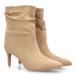 Botines de tacón fino con caña arrugada para mujer - Kaki