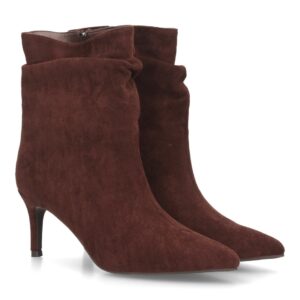 Botines de tacón fino con caña arrugada para mujer - Marrón