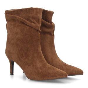 Botines de tacón fino con caña arrugada para mujer - Marrón Camel