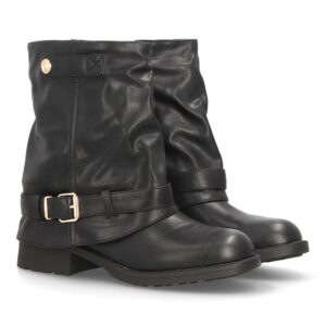 Botines moteros con correas decorativas para mujer - Negro