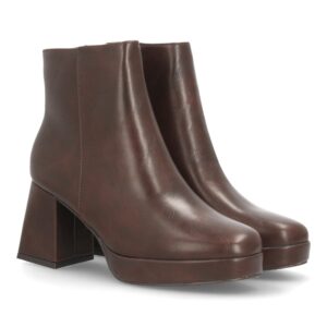 Botines plataforma con tacón ancho para mujer - Marrón