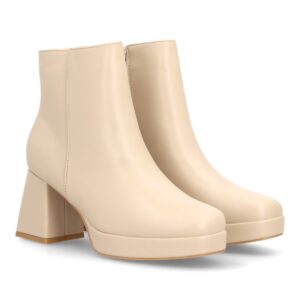 Botines plataforma con tacón ancho para mujer - Beige