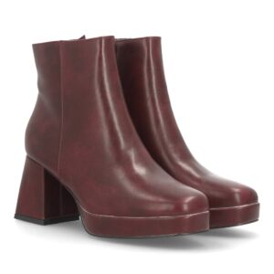 Botines plataforma con tacón ancho para mujer - Burdeos