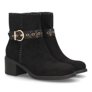 Botines con hebilla y tacón ancho para mujer - Negro