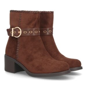 Botines con hebilla y tacón ancho para mujer - Marrón