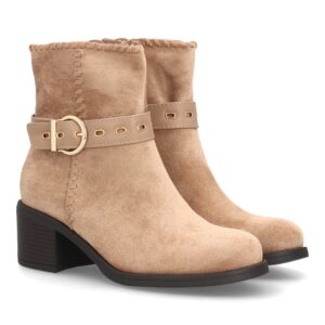 Botines con hebilla y tacón ancho para mujer - Beige