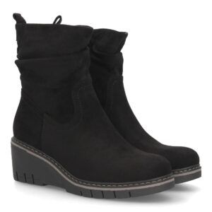 Botines casuales con cuña y caña fruncida para mujer - Negro