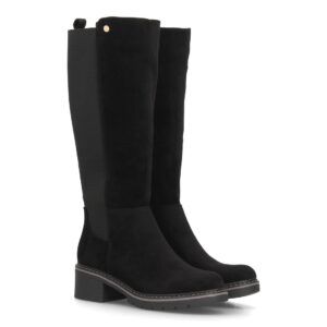 Botas altas con panel elástico lateral para mujer - Negro