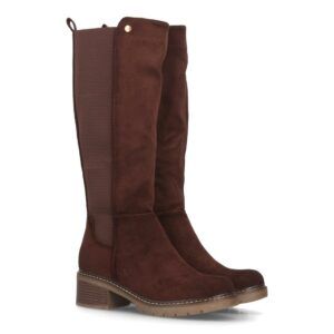 Botas altas con panel elástico lateral para mujer - Marrón