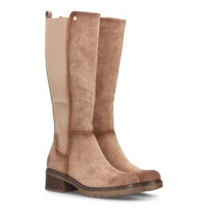 Botas altas con panel elástico lateral para mujer - Kaki