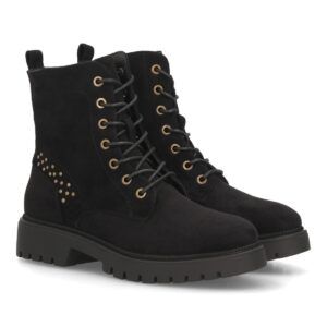 Botines militares con cordones y tachuelas para mujer - Negro
