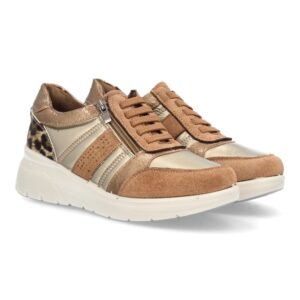 Zapatillas cuña con cremallera lateral para mujer - Beige