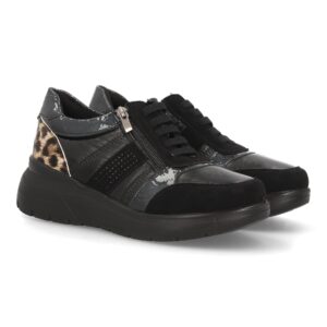 Zapatillas cuña con cremallera lateral para mujer - Negro