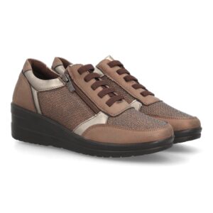 Zapatillas de cuña con cremallera lateral para mujer - Marrón